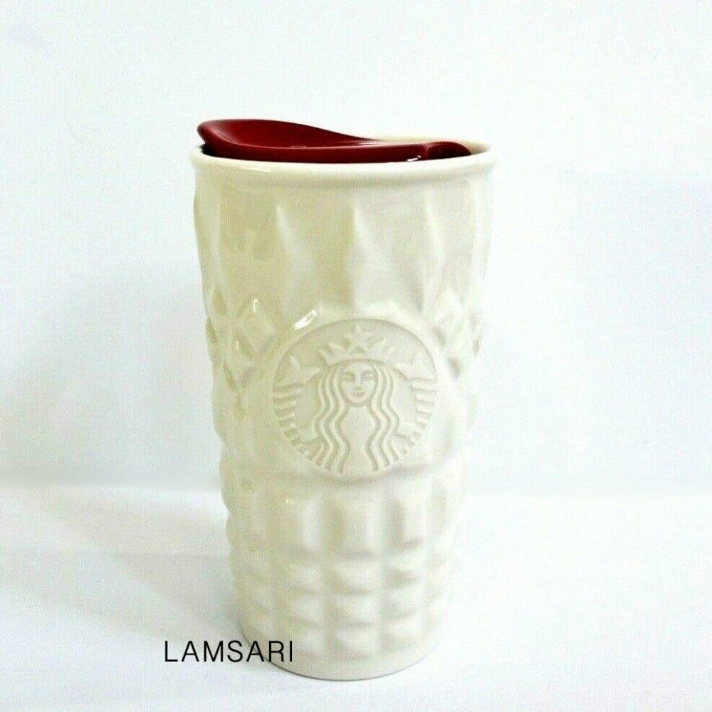 Starbucks Raised Quilted White Ceramic Tumbler